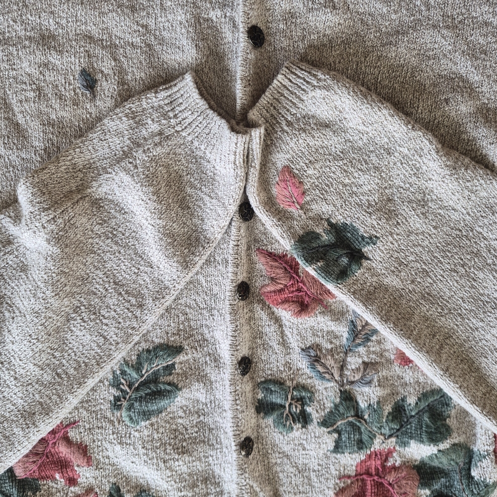 ​Monterey By Koret Cardigan Women's XL Beige Floral Linen Blend Boho Cottagecore - Picture 11 of 12